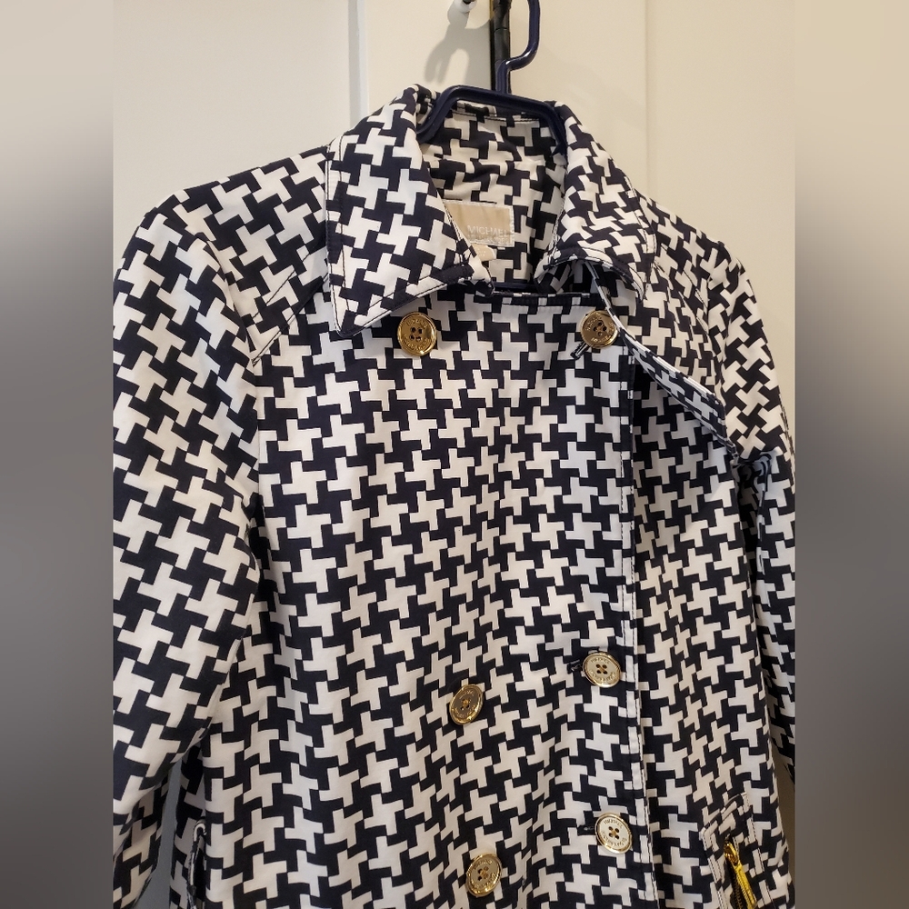 MICHAEL KORS-Black &White houndstooth double breasted midi trench Gold Buttons - Picture 5 of 9